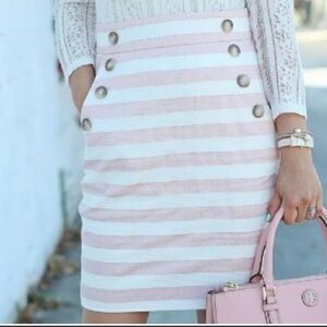 LOFT Pink and White Striped Midi Dress